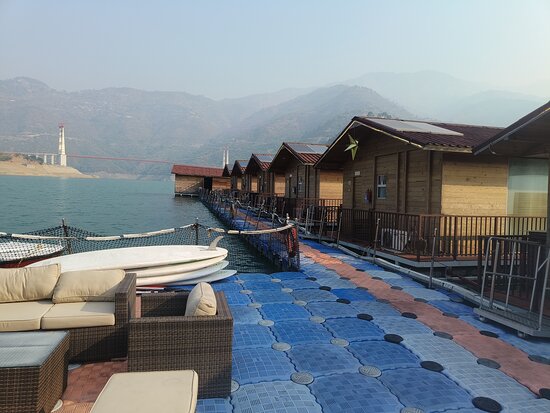 Tourists enjoying jet skiing and speed boating in Tehri Lake