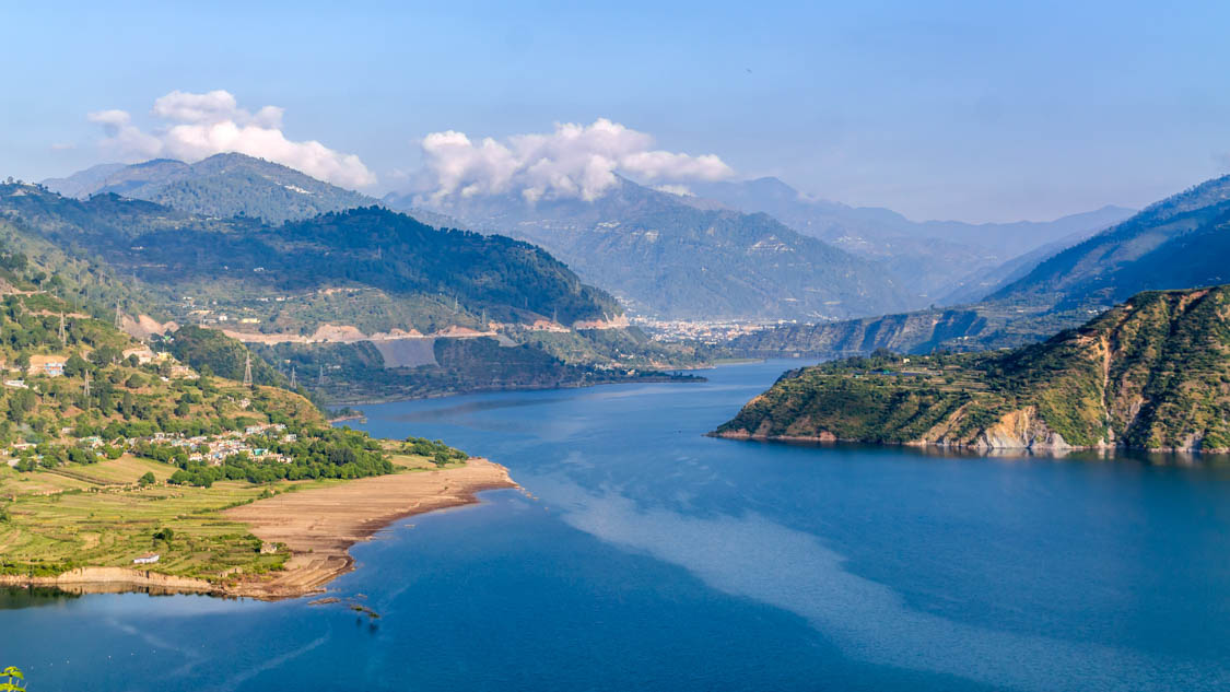 Sunset light over Tehri Lake near New Tehri Uttarakhand