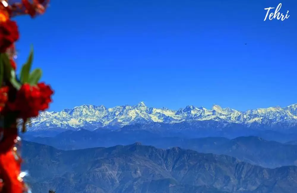 View of Himalayas and forests from Surkanda Devi temple complex